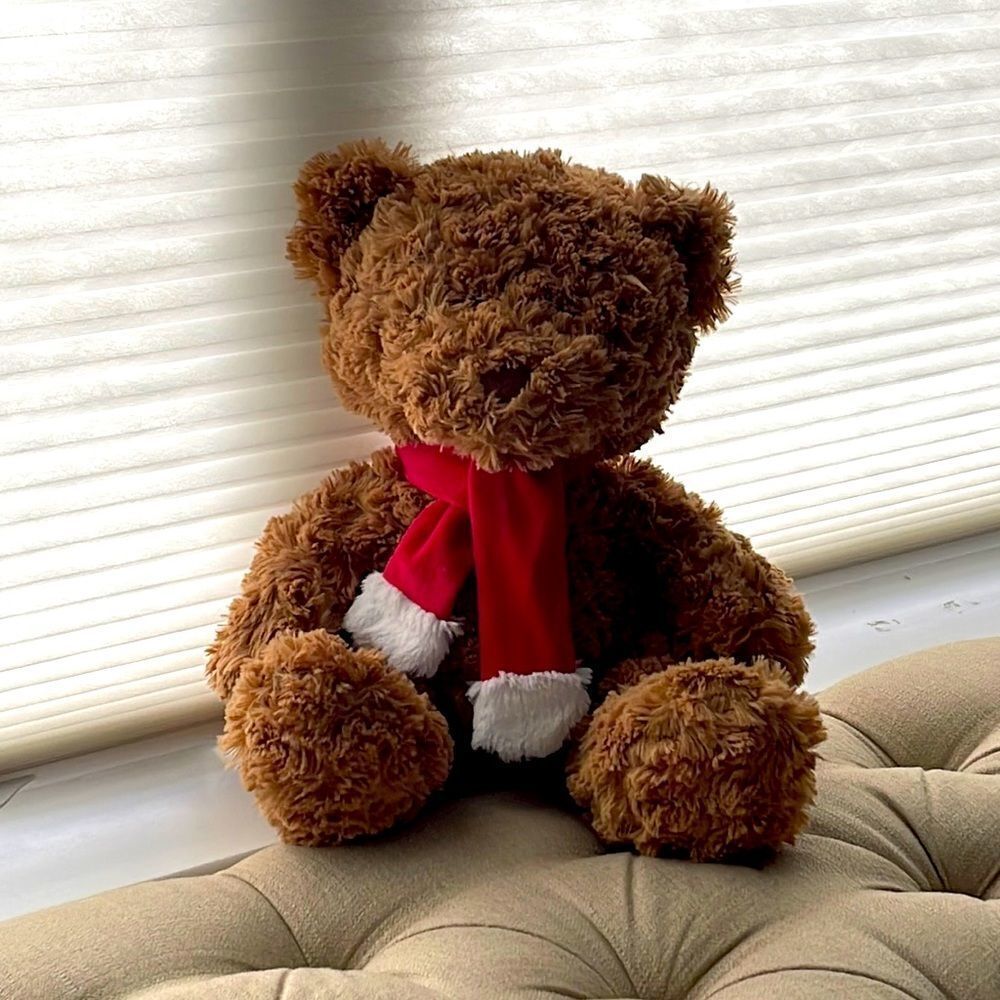 🧸14” Brown Bear w/red‎ holiday scarf. NWOT🧸